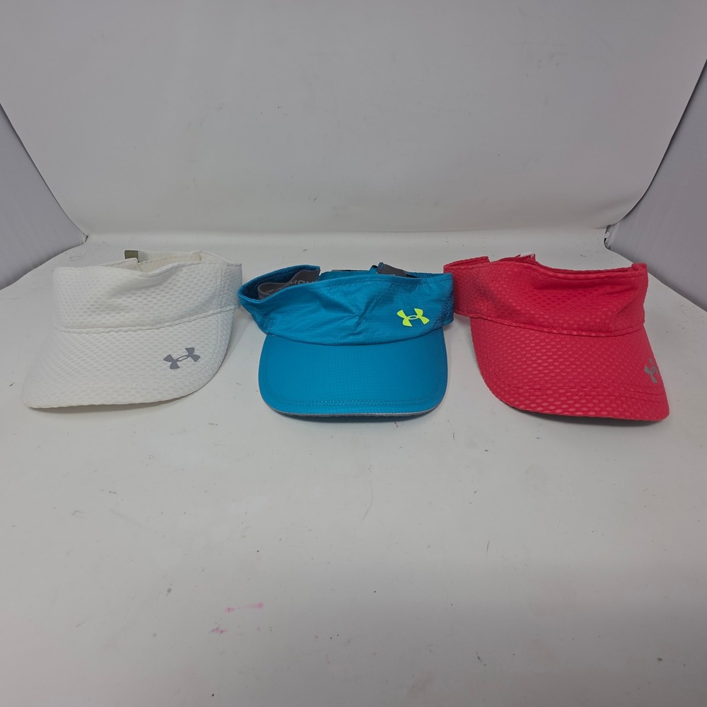 Under Armour Womens Launch Run Visor 3 Pack Bundle White Blue Pink OSFA